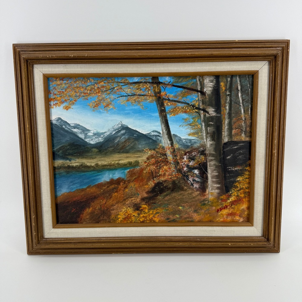 VTG Framed Original Oil Landscape Painting Signed A Lich Autumn Mountains 20x16